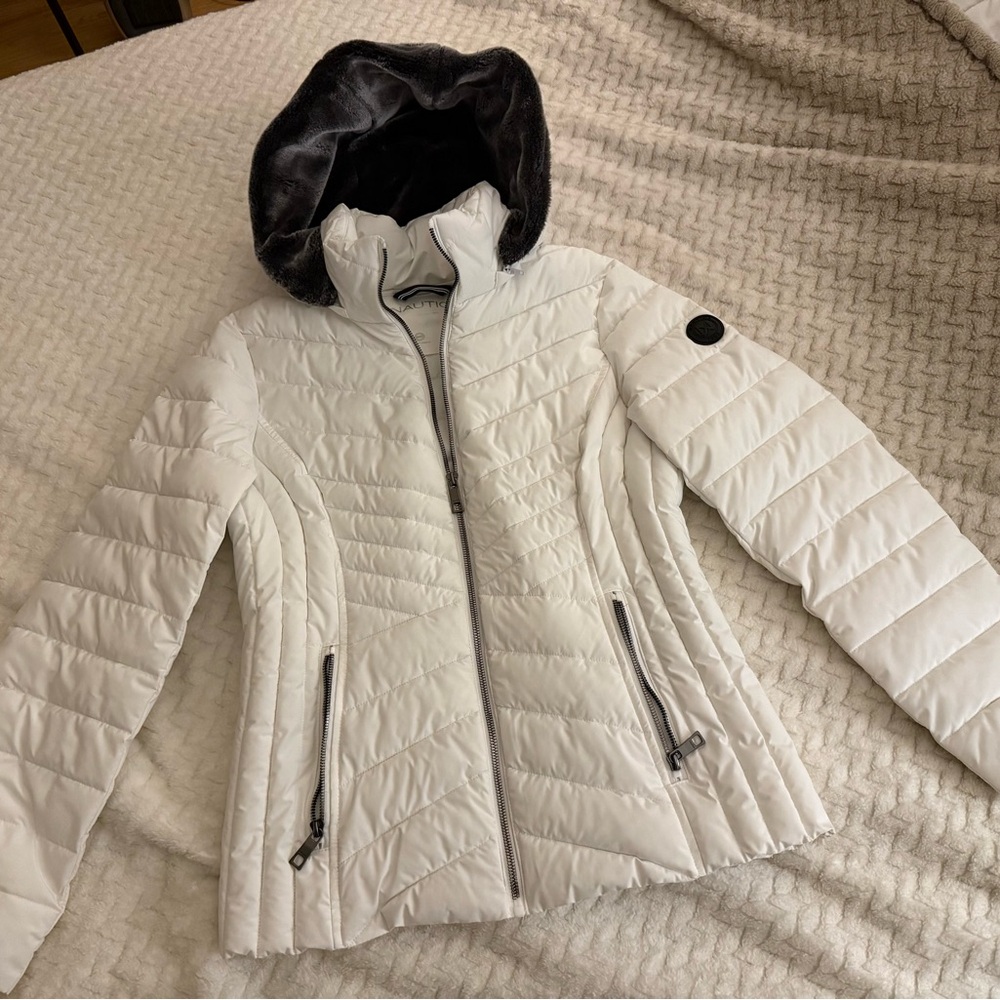Women's Nautical White Quilted Jacket, Size M